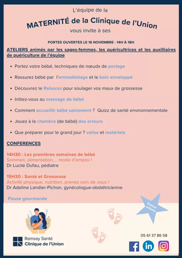 Portes ouvertes maternité 16 novembre de 14h à 16h